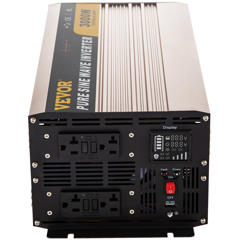 Inversor de onda sinusoidal pura VEVOR 3000w con doble salida y pantalla de visualización.
