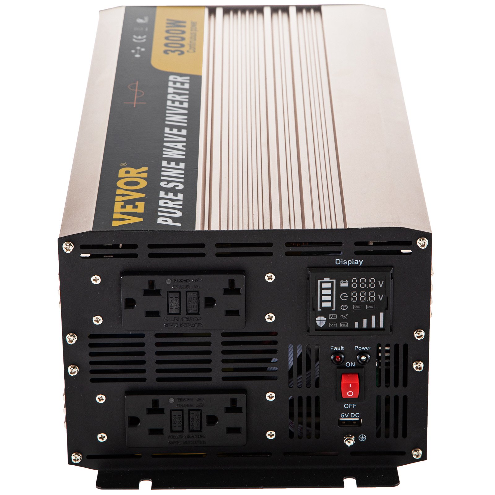 Inversor de onda sinusoidal pura VEVOR 3000w con doble salida y pantalla de visualización.