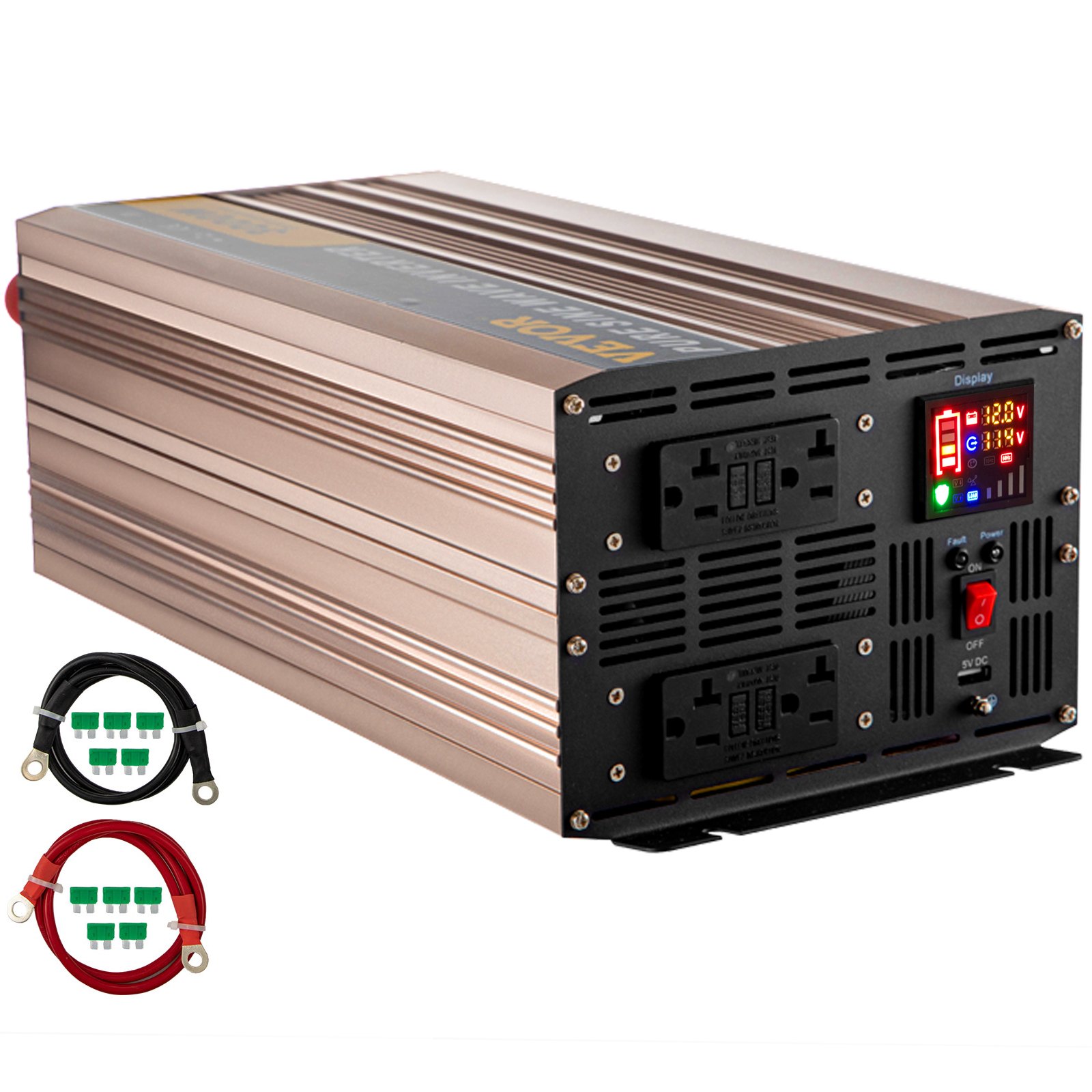Inversor de corriente de onda sinusoidal pura VEVOR 3000W DC12V a AC110V Convertidor LCD