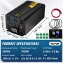 Inversor de energía de onda sinusoidal pura VEVOR 3500W DC12V a AC120V inversor LCD