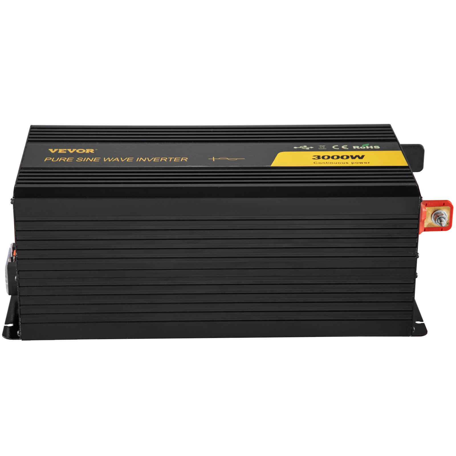 Inversor de onda sinusoidal pura VEVOR 3000w en color negro con etiqueta amarilla