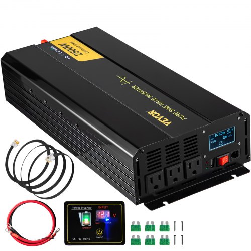 Tuspuzz Inversor de corriente de onda sinusoidal pura VEVOR 2500W DC12V a AC120V inversor LCD