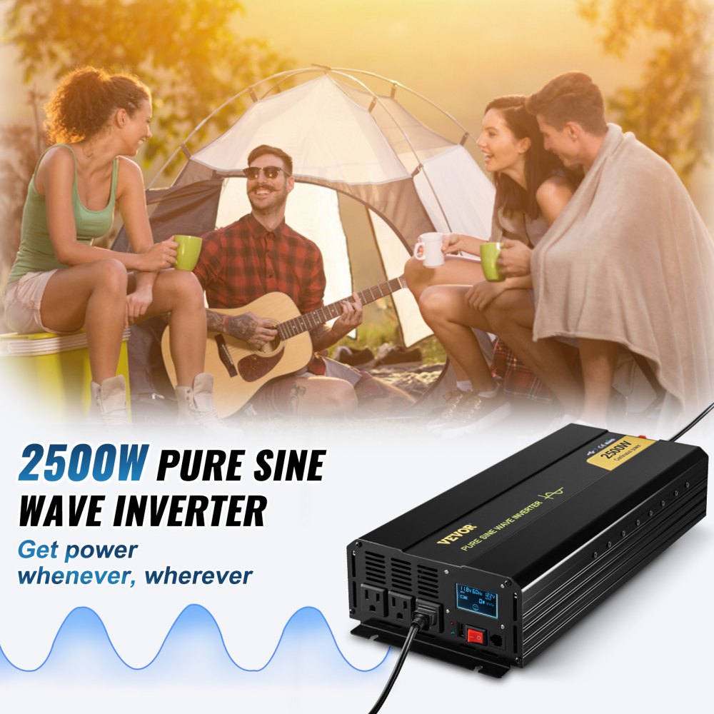 VEVOR Inversor de corriente de onda sinusoidal pura 2500W DC12V a AC120V inversor LCD