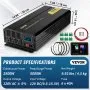 VEVOR Inversor de corriente de onda sinusoidal pura 2500W DC12V a AC120V inversor LCD