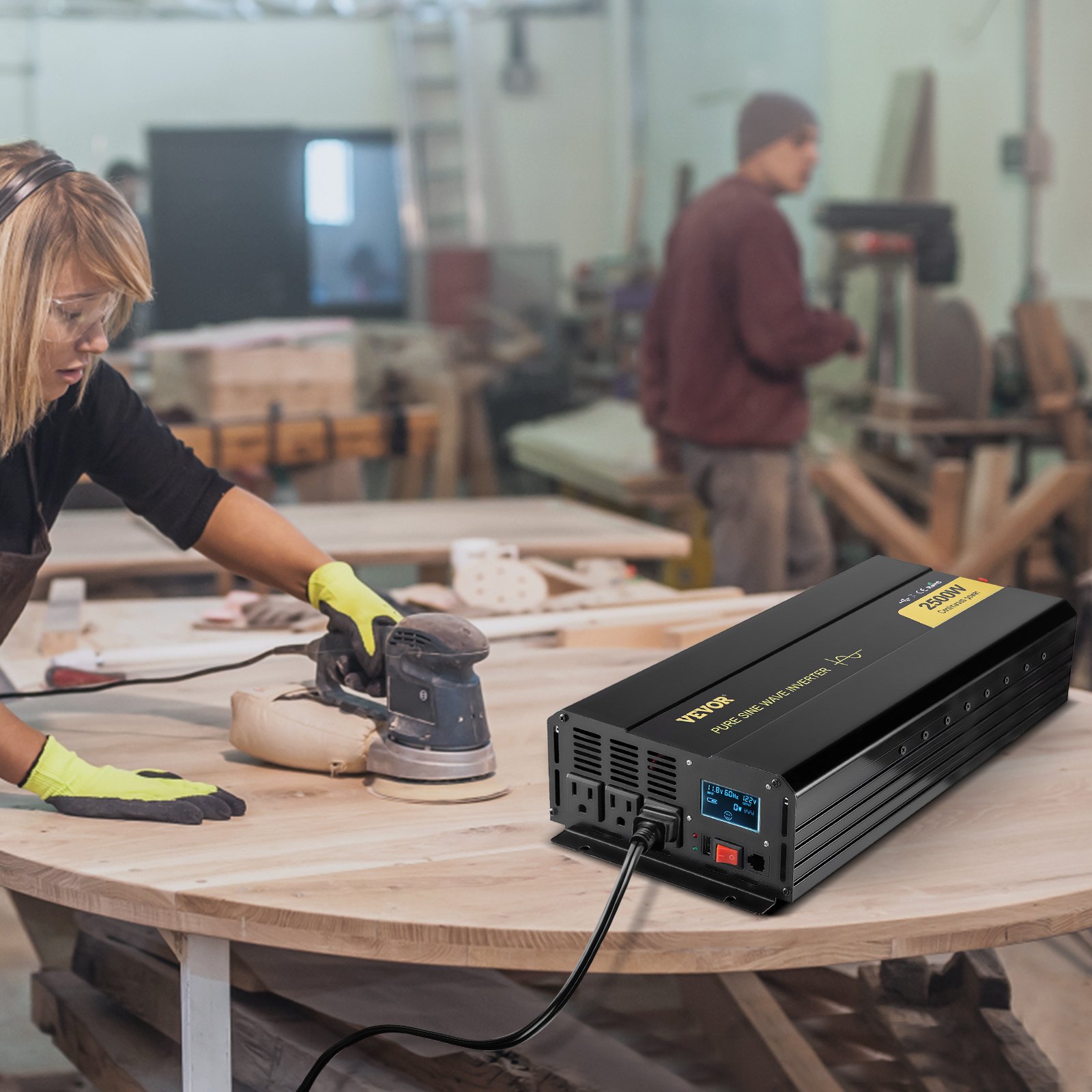 Tuspuzz Inversor de corriente de onda sinusoidal pura VEVOR 2500W DC12V a AC120V inversor LCD