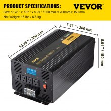 Inversor de corriente de onda sinusoidal pura VEVOR 3500W DC24V a AC120V inversor LCD