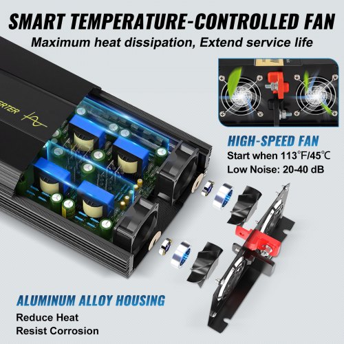 Tuspuzz Inversor de corriente de onda sinusoidal pura VEVOR 2500W DC24V a AC120V inversor LCD