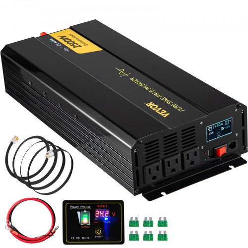 Tuspuzz Inversor de corriente de onda sinusoidal pura VEVOR 2500W DC24V a AC120V inversor LCD