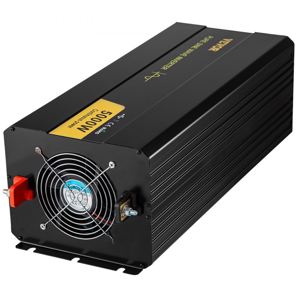 Inversor de onda sinusoidal pura VEVOR, carcasa negra, etiqueta de 5000w, ventilador de refrigeración.