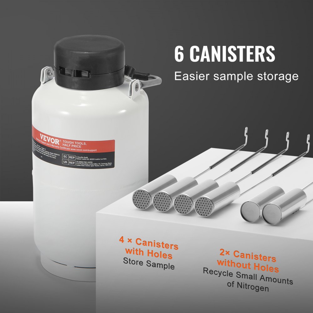 Tanque de nitrógeno líquido VEVOR, contenedor de nitrógeno líquido de aleación de aluminio de 3 L, Dewar de tanque de LN2 con 6 recipientes y bolsa de transporte con correas, tanque criogénico para la industria de la belleza, preservación de semen, uso científico