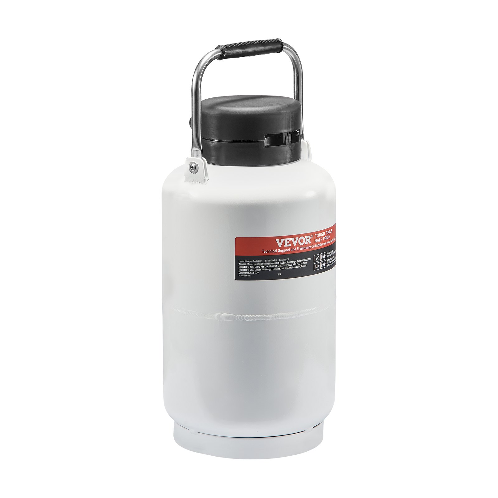 VEVOR Tanque de nitrógeno líquido 3 L Contenedor de aleación de aluminio LN2 Dewar 6 botes