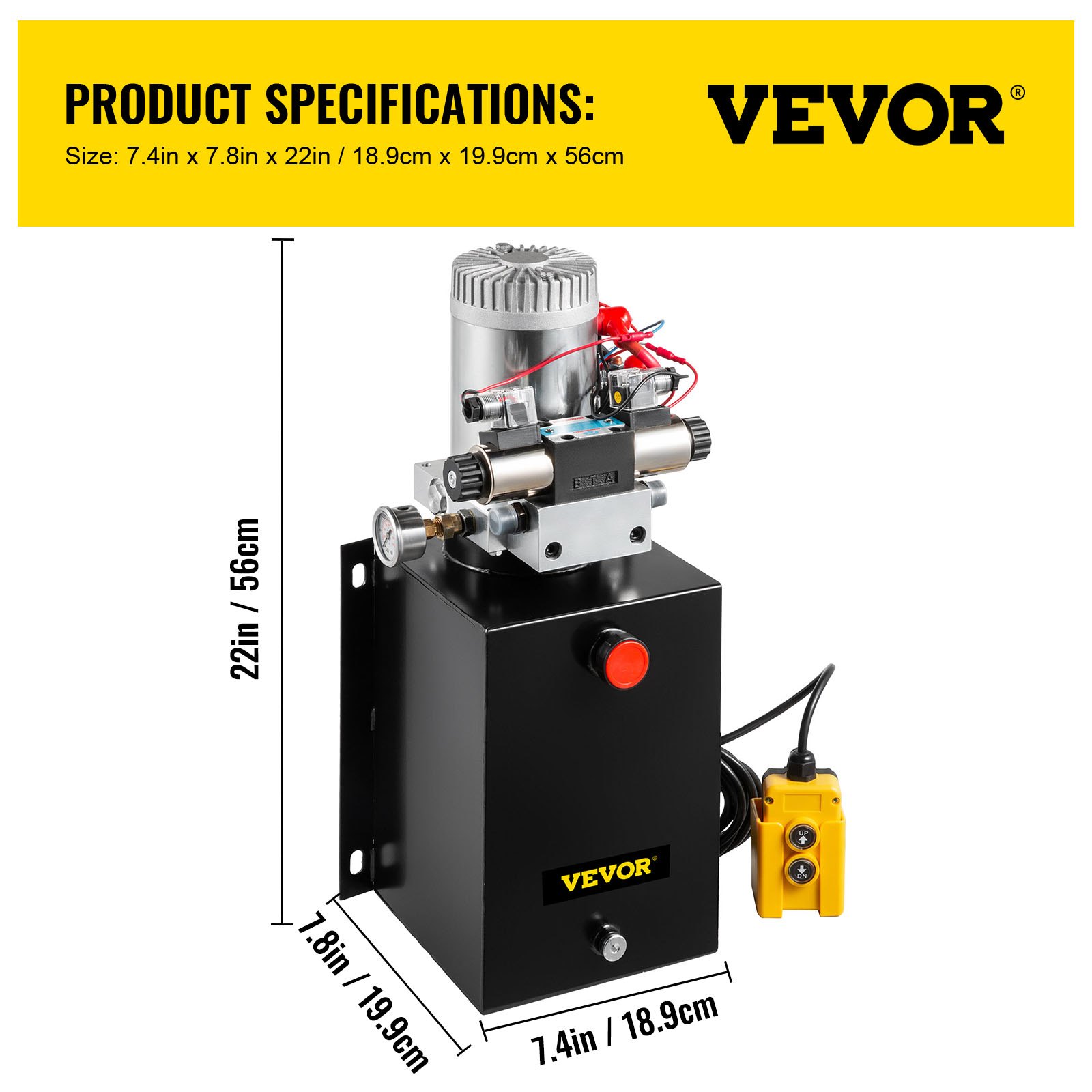 VEVOR Unidad de energía hidráulica Bomba hidráulica de remolque de descarga de 12 voltios Bomba hidráulica de doble acción de 12 cuartos Bomba de cilindro hidráulico eléctrico con manómetro de latón para puertas elevadoras de remolque de descarga y camionero