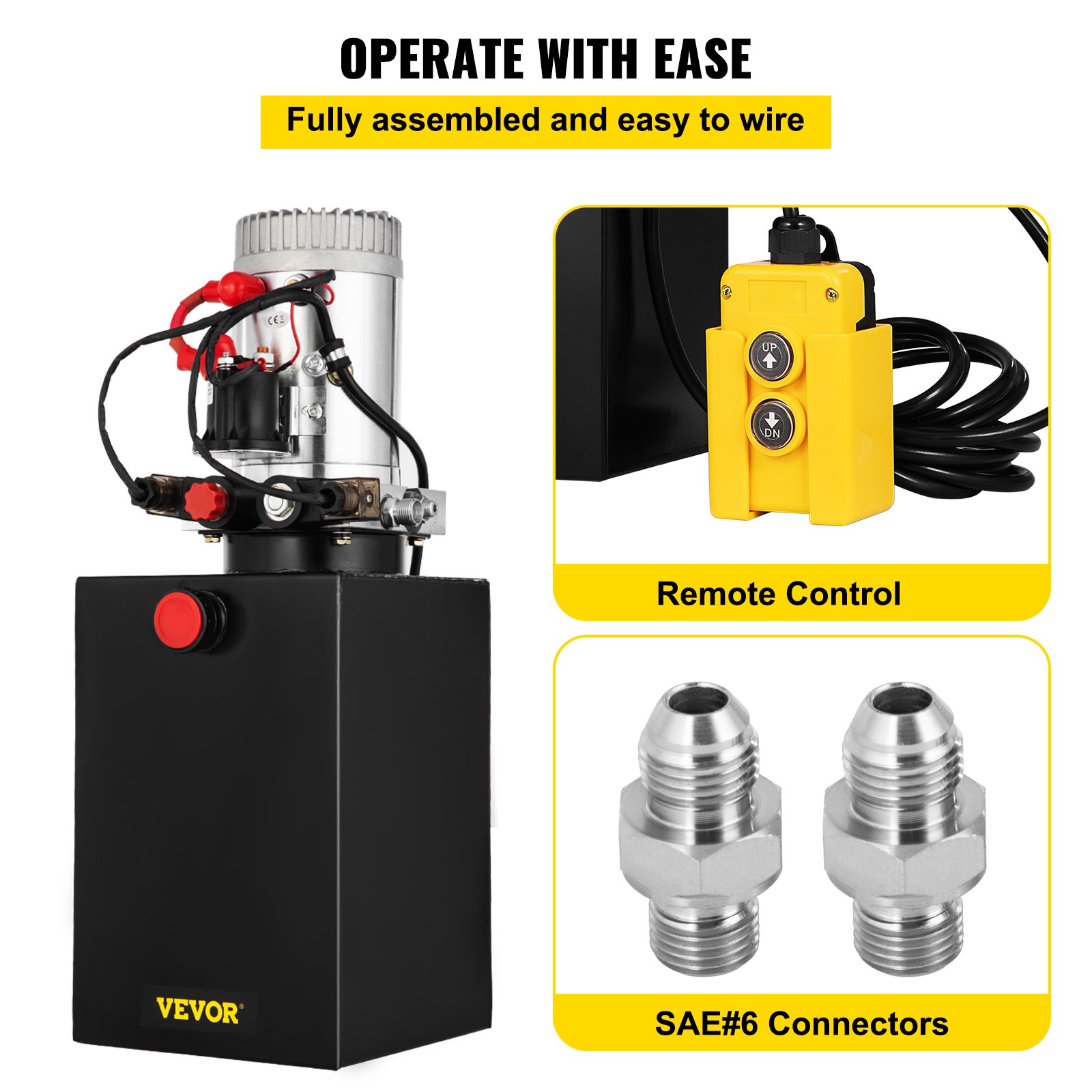 VEVOR Bomba hidráulica de doble acción unidad de potencia hidráulica 12 V CC bomba de remolque de descarga 3200 PSI unidad de potencia hidráulica para elevación de coche de remolque de descarga (12 cu