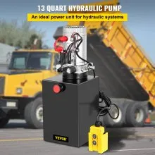 Remolque volquete VEVOR de 12 V, depósito de acero de acción simple de 13 cuartos, unidad de potencia de 3200 PSI con control remoto, bomba hidráulica de 12 voltios, negro
