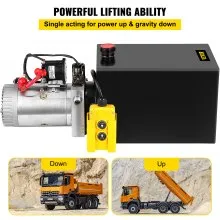 Remolque volquete VEVOR de 12 V, depósito de acero de acción simple de 13 cuartos, unidad de potencia de 3200 PSI con control remoto, bomba hidráulica de 12 voltios, negro