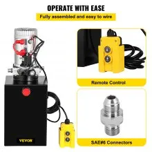 Remolque volquete VEVOR de 12 V, depósito de acero de acción simple de 13 cuartos, unidad de potencia de 3200 PSI con control remoto, bomba hidráulica de 12 voltios, negro