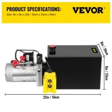 Remolque volquete VEVOR de 12 V, depósito de acero de acción simple de 13 cuartos, unidad de potencia de 3200 PSI con control remoto, bomba hidráulica de 12 voltios, negro