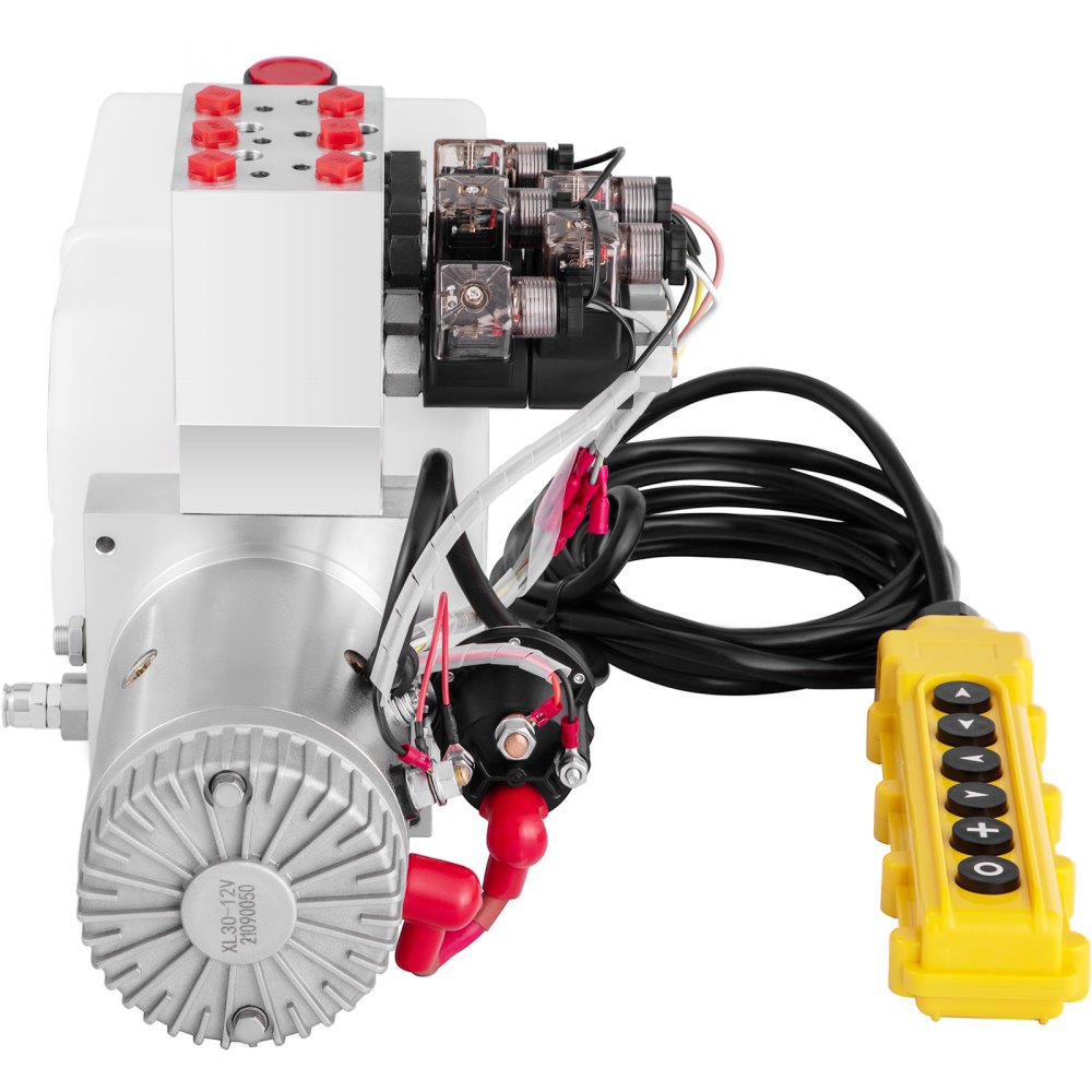 Bomba hidráulica VEVOR de doble acción para remolques de volteo, 6 cuartos/1.5 galones, 12 V CC, presión máxima de alivio de 3200 PSI, unidad electrohidráulica para elevación de vehículos (con 6 conectores SAE n.° 6)