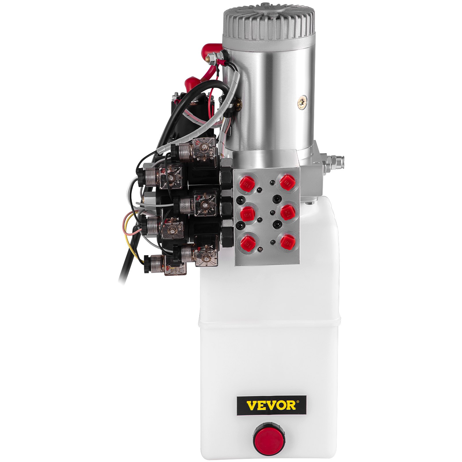 Bomba hidráulica VEVOR de doble acción para remolques de volteo, 6 cuartos/1.5 galones, 12 V CC, presión máxima de alivio de 3200 PSI, unidad electrohidráulica para elevación de vehículos (con 6 conectores SAE n.° 6)