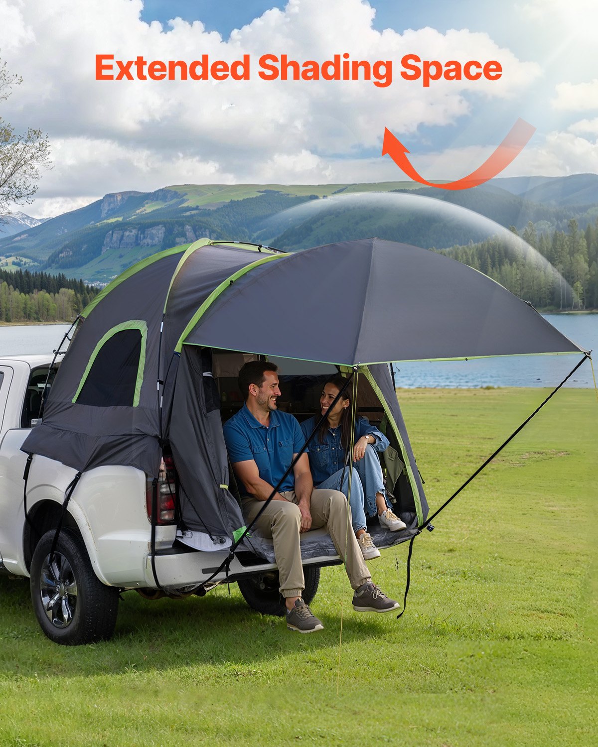 Tienda de campaña VEVOR para camioneta, apta para tiendas de campaña de 2,4 a 2,5 m para acampar, impermeable PU2000 para 2 o 3 personas, carcasa resistente con toldo extensible, toldo impermeable y bolsa de almacenamiento.