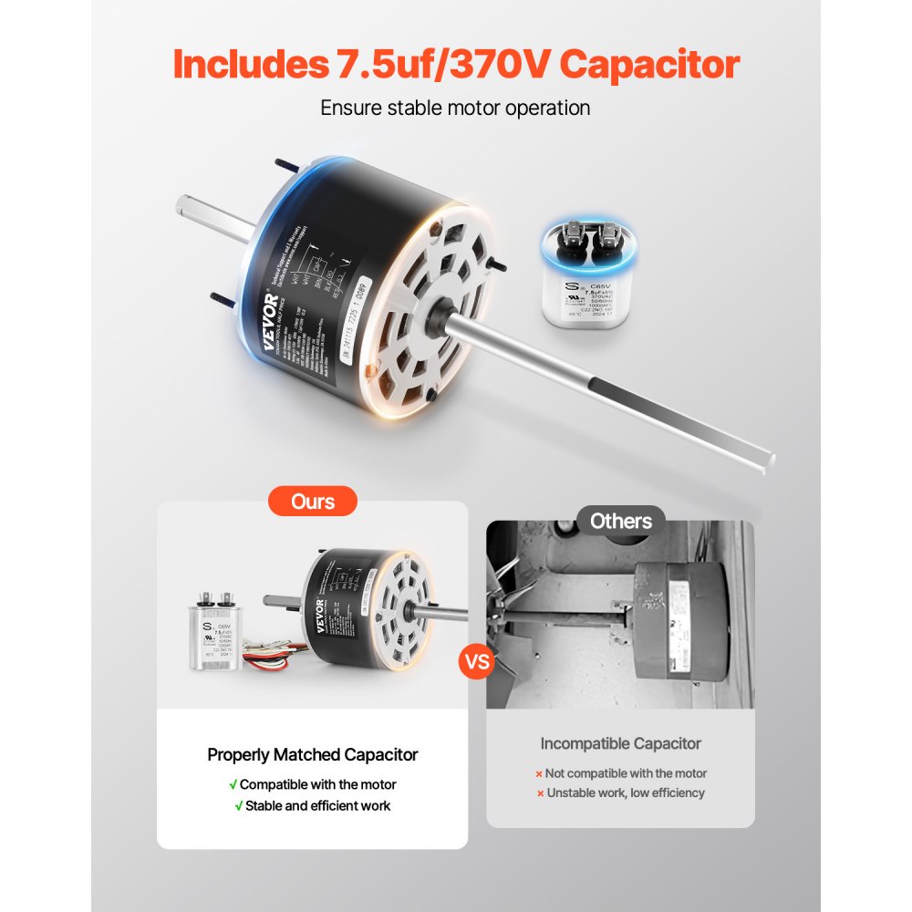 Motor de aire acondicionado para RV VEVOR de 1/3 HP con condensador, CA 115 V, 3 A, 1675 RPM, repuesto para motor de ventilador de CA Coleman Mach para RV. Reemplaza Fasco D1092, 1468-306, 1468-3068, 1468-3069, 7184-0156, 7184-0432.