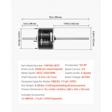 Motor de ventilador de CA para RV de 1/3 HP, 115 V CA, 3 A, 1675 RPM, monofásico, con condensador de 7,5 uf/370 V