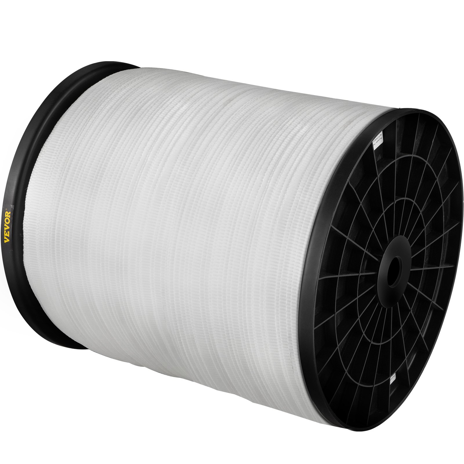Carrete grande de cinta de tracción VEVOR blanca con tambor negro para aplicaciones de utilidad.