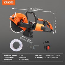 VEVOR Sierra eléctrica para hormigón, 9 pulgadas, 1800 W, 15 A, cortador de sierra circular con motor con profundidad de corte de 3,5 pulgadas, cortador de sierra de disco húmedo/seco, incluye línea de agua, bomba y hoja, para piedra, ladrillo