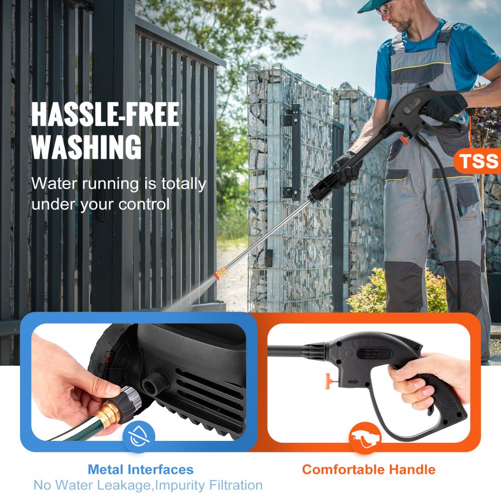 Lavadora a presión eléctrica VEVOR, 2150 PSI, máx. Lavadora eléctrica de 1,8 GPM, 1800 W con manguera de 26 pies, 4 boquillas de conexión rápida, cañón de espuma, portátil para limpiar patios, automóv