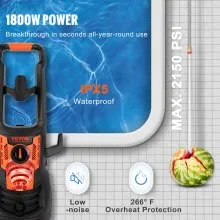 Lavadora a presión eléctrica VEVOR, 2150 PSI, máx. Hidrolavadora de 1,8 GPM, 1800 W con manguera de 26 pies, 4 boquillas de conexión rápida, cañón de espuma, portátil para limpiar patios, automóviles, cercas, entradas de vehículos