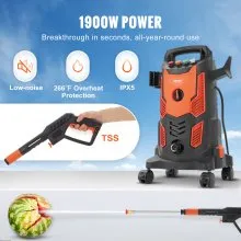 Lavadora a presión eléctrica VEVOR, 2300 PSI, máx. Hidrolavadora de 1.9 GPM, 1900 W con manguera de 26 pies, 4 boquillas de conexión rápida, cañón de espuma, mango retráctil portátil para limpiar patios, autos, cercas, entradas de vehículos