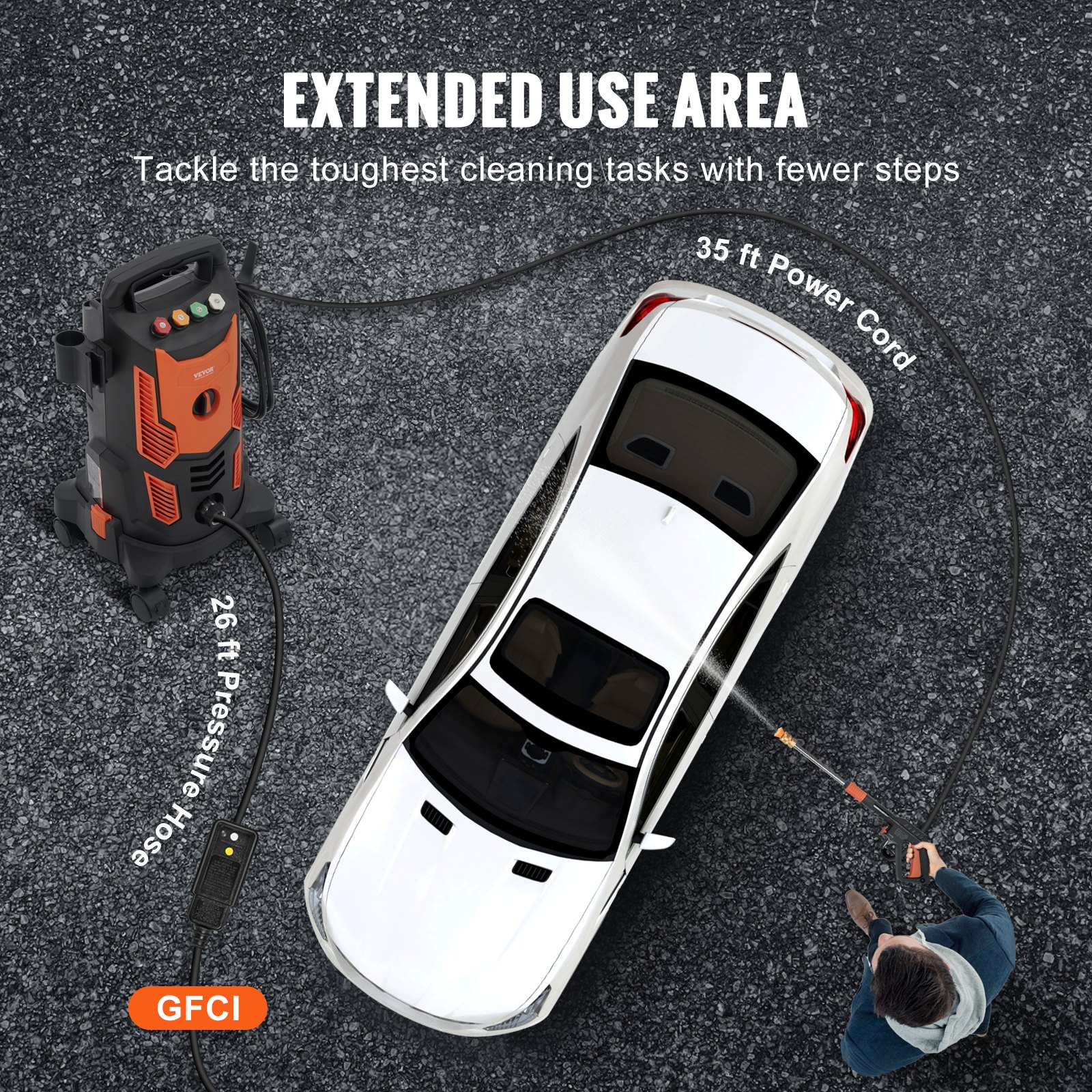 Lavadora a presión eléctrica VEVOR, 2300 PSI, máx. Lavadora eléctrica de 1,9 GPM, 1900 W con manguera de 26 pies, 4 boquillas de conexión rápida, cañón de espuma, mango retráctil para limpieza portáti