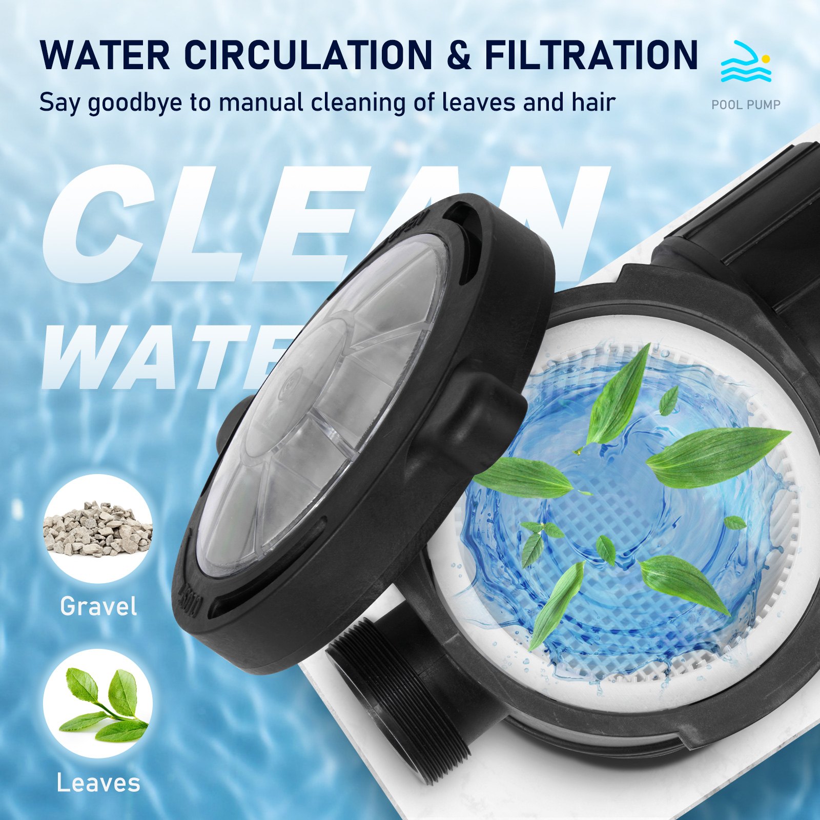 VEVOR Bomba de piscina 2.0HP 115V 1500W, bombas de velocidad única para piscina sobre el suelo, potentes bombas de piscina autocebantes con cesta coladora, 5400 GPH máx. Flujo, Certificación ETL