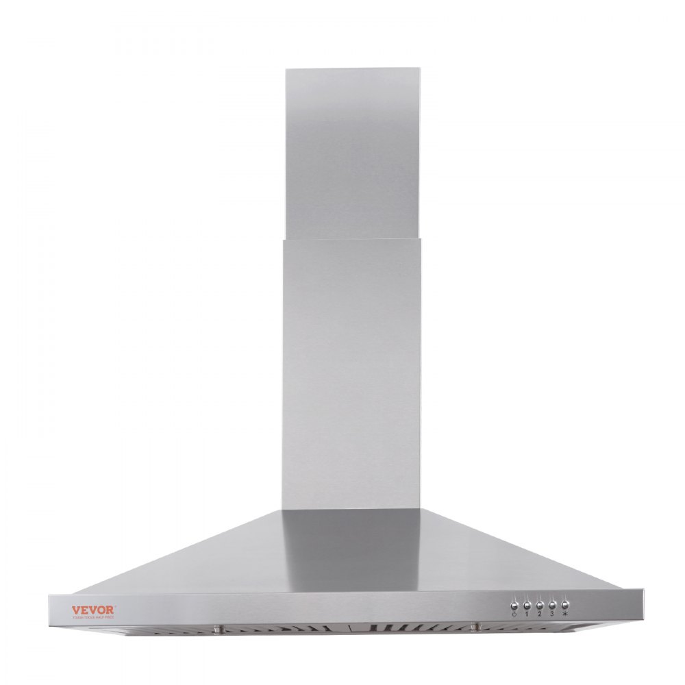 VEVOR Campana extractora de montaje en pared, ventilación de estufa de cocina estilo chimenea sin conductos, filtro permanente de acero inoxidable con ventilador de escape de 3 velocidades, 2 filtros deflectores, luces LED, botón pulsador, plateado (30 pulgadas)