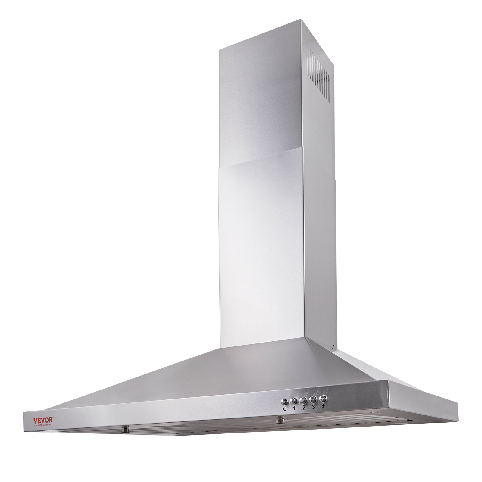VEVOR Campana extractora de montaje en pared, ventilación de estufa de cocina estilo chimenea sin conductos, filtro permanente de acero inoxidable con ventilador de escape de 3 velocidades, 2 filtros deflectores, luces LED, botón pulsador, plateado (30 pulgadas)