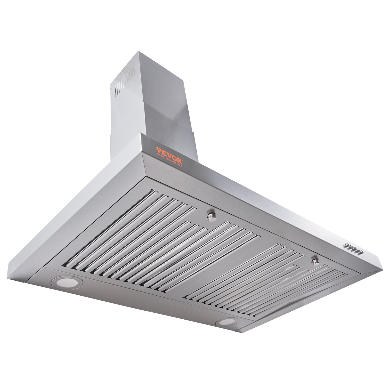 VEVOR Campana extractora de montaje en pared, ventilación de estufa de cocina estilo chimenea sin conductos, filtro permanente de acero inoxidable con ventilador de escape de 3 velocidades, 2 filtros deflectores, luces LED, botón pulsador, plateado (30 pulgadas)