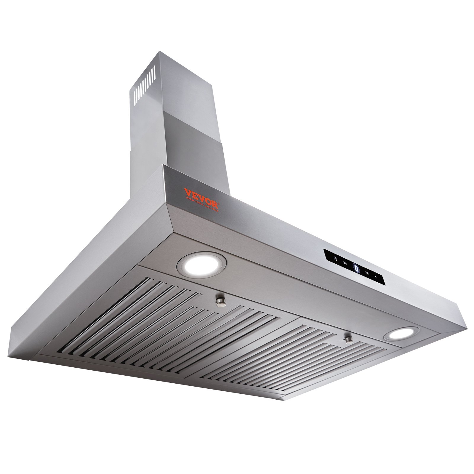 VEVOR Campana extractora de montaje en pared, ventilación de estufa de cocina estilo chimenea sin conductos, filtro permanente de acero inoxidable con ventilador de escape de 3 velocidades, 2 filtros deflectores, luces LED, panel de control táctil (30 pulgadas)
