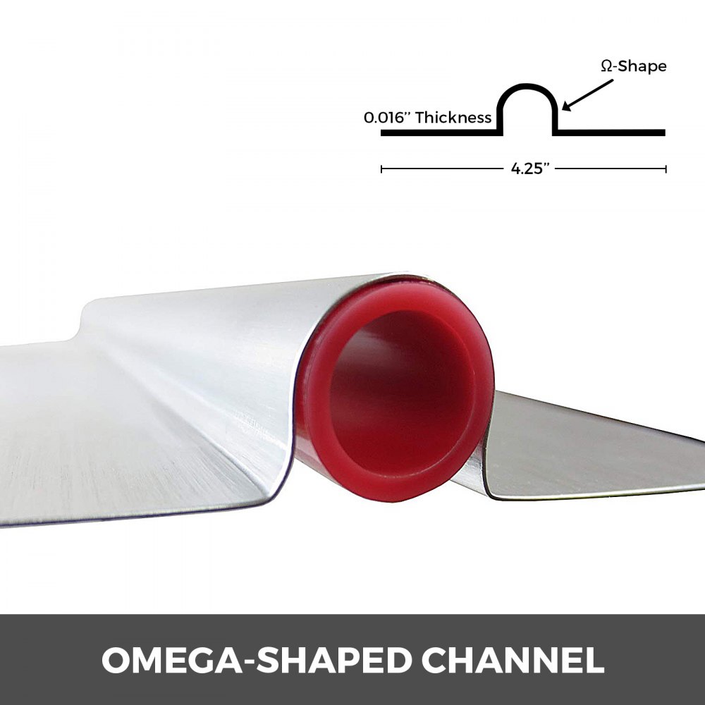 Placas de transferencia de calor pex VEVOR con canal en forma de omega y medidas.