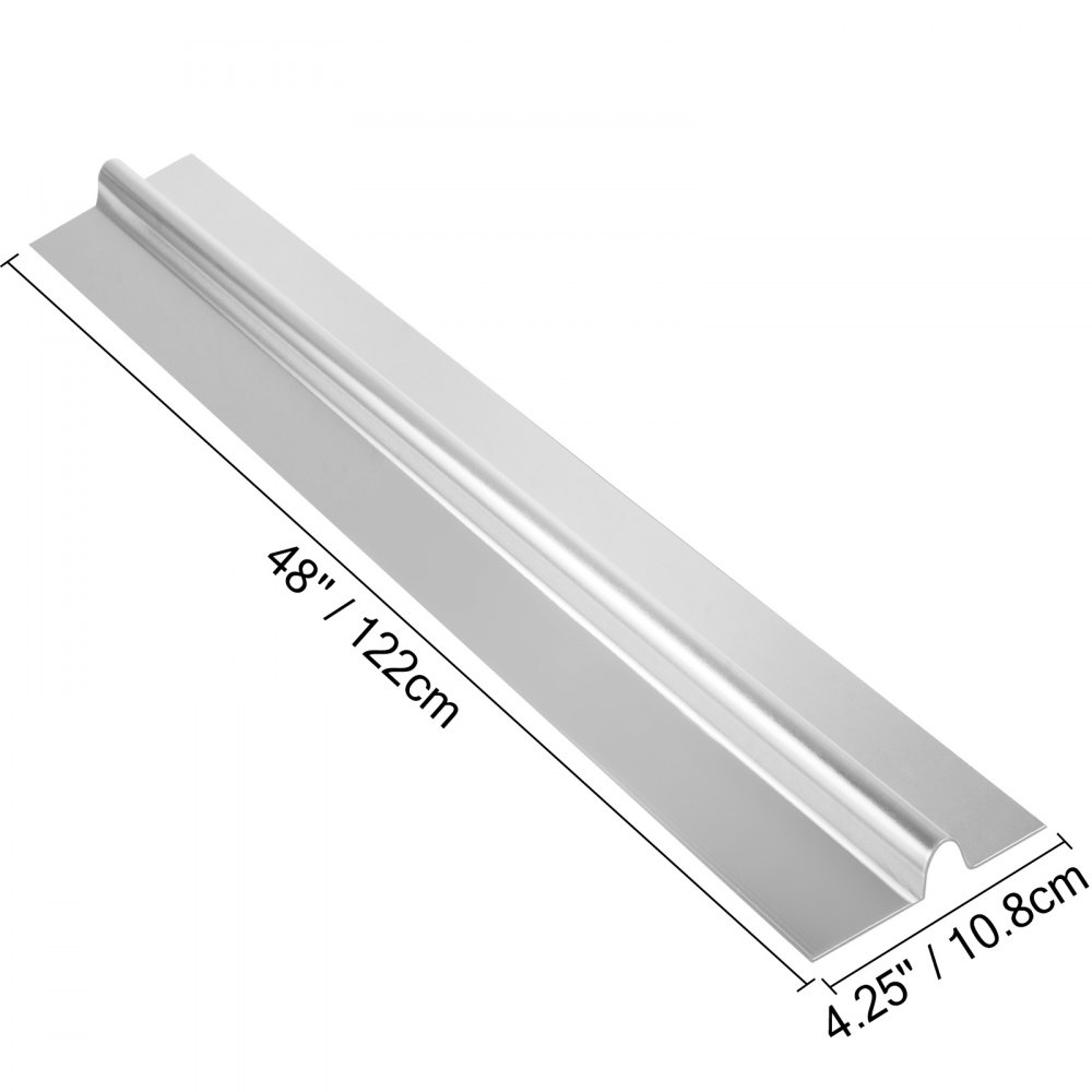Placas de transferencia de calor VEVOR pex, 48&quot; x 4,25&quot;, color plata, con medidas precisas.