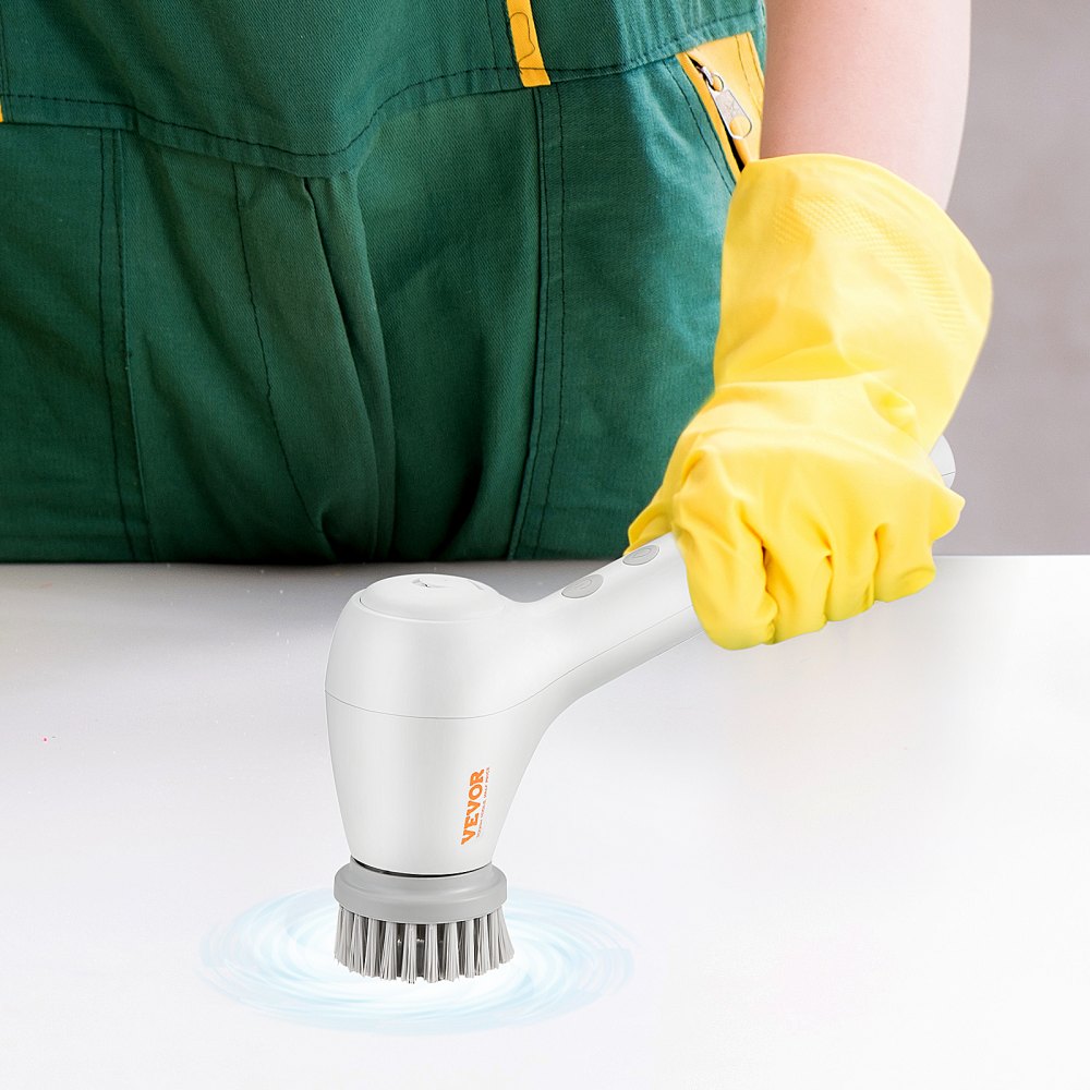 Cepillo de limpieza eléctrico VEVOR, inalámbrico, con dispensador automático de detergente y 2 velocidades ajustables, portátil, con 5 cabezales reemplazables para baño y bañera.