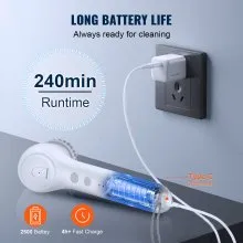 VEVOR Fregadora giratoria eléctrica, cepillo de limpieza eléctrico inalámbrico con dispensador de detergente automático y 2 velocidades ajustables, fregadora de ducha eléctrica portátil con 5 cabezales de cepillo reemplazables para baño, bañera