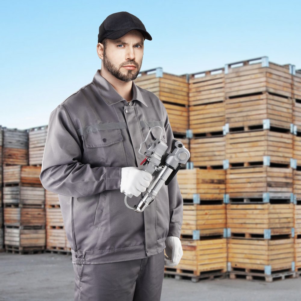 VEVOR Herramienta Flejadora Neumática para Correa de Plástico PET de 3/4" a 1" Máquina Flejadora de Embalaje Máquina de Embalaje Automática con Tensión Máxima 4000N Kit de Flejado de Bandas Portátil