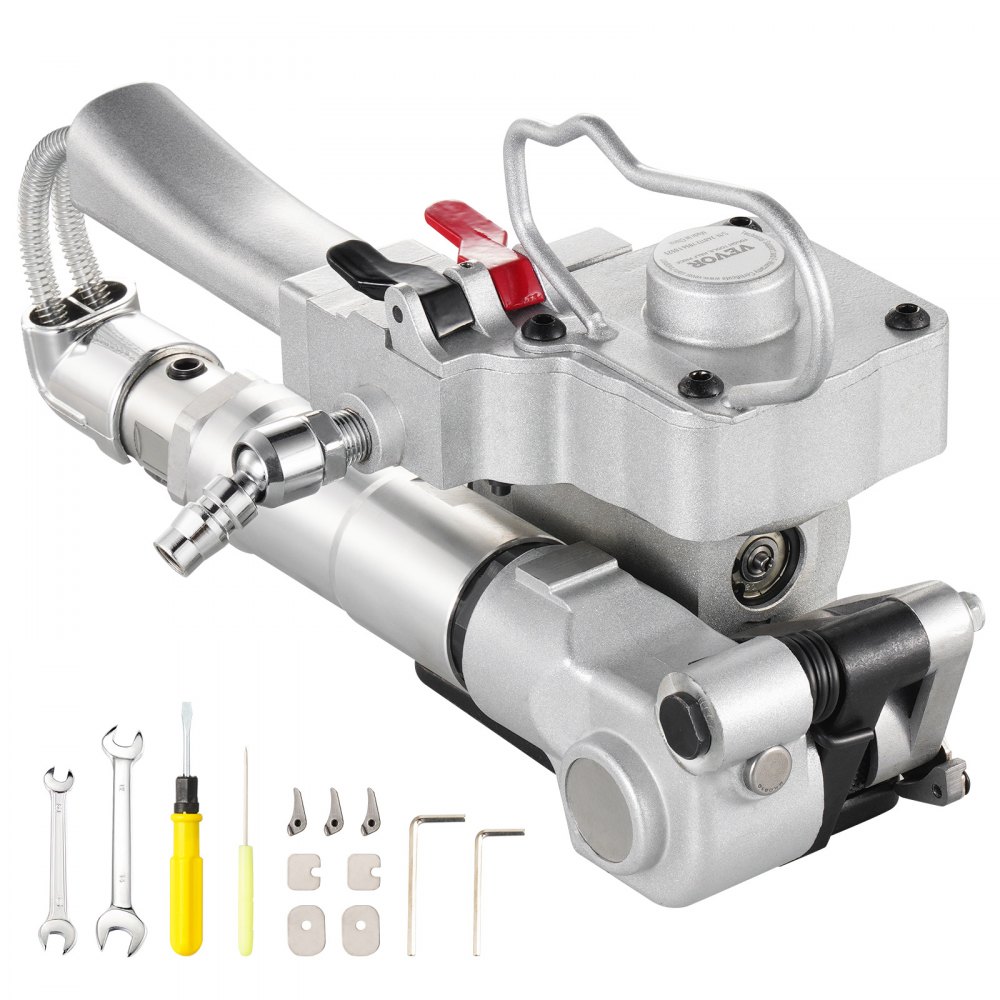 VEVOR Herramienta Flejadora Neumática para Correa de Plástico PET de 3/4" a 1" Máquina Flejadora de Embalaje Máquina de Embalaje Automática con Tensión Máxima 4000N Kit de Flejado de Bandas Portátil
