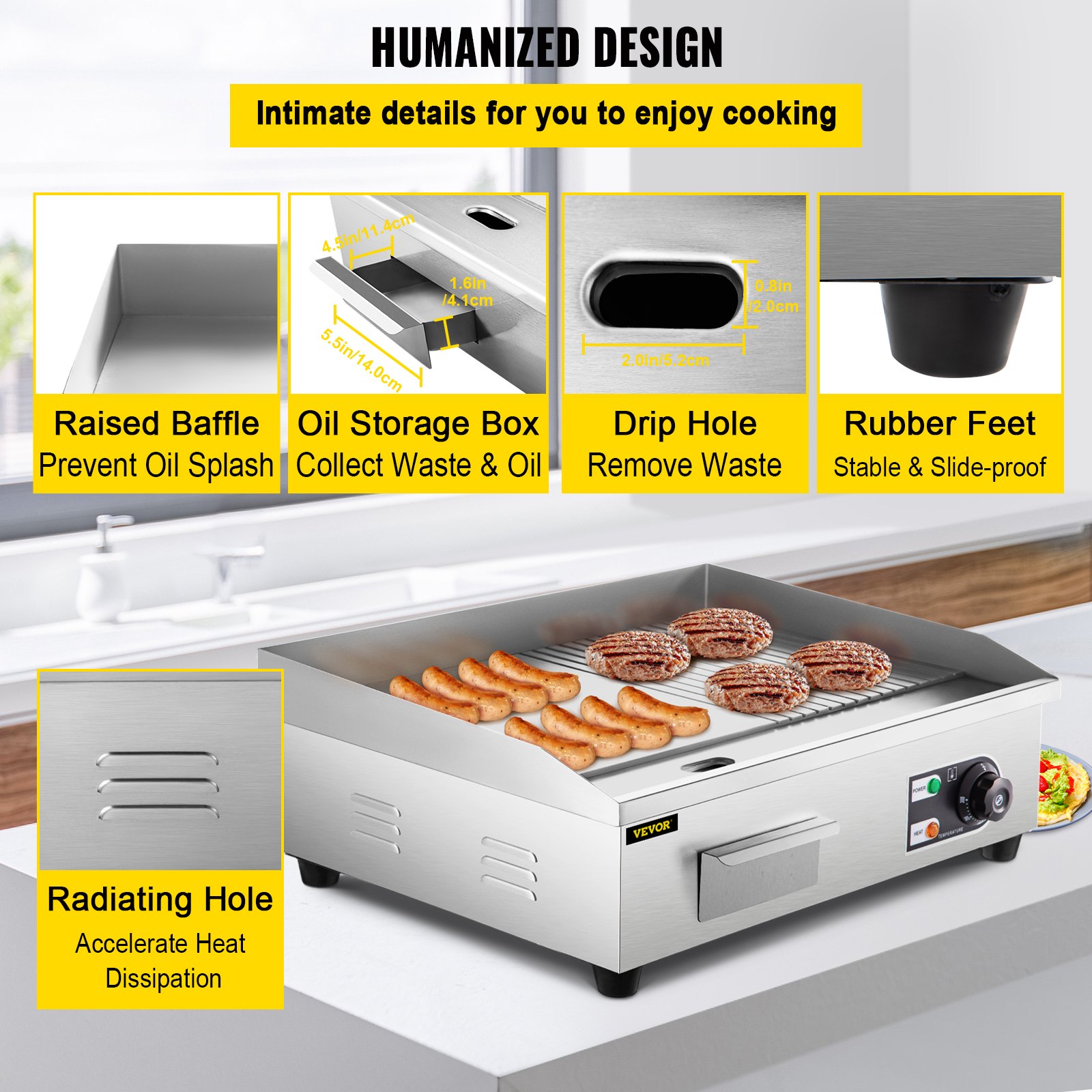 Parrilla eléctrica comercial VEVOR, parrilla para encimera, parrilla para encimera de 21"