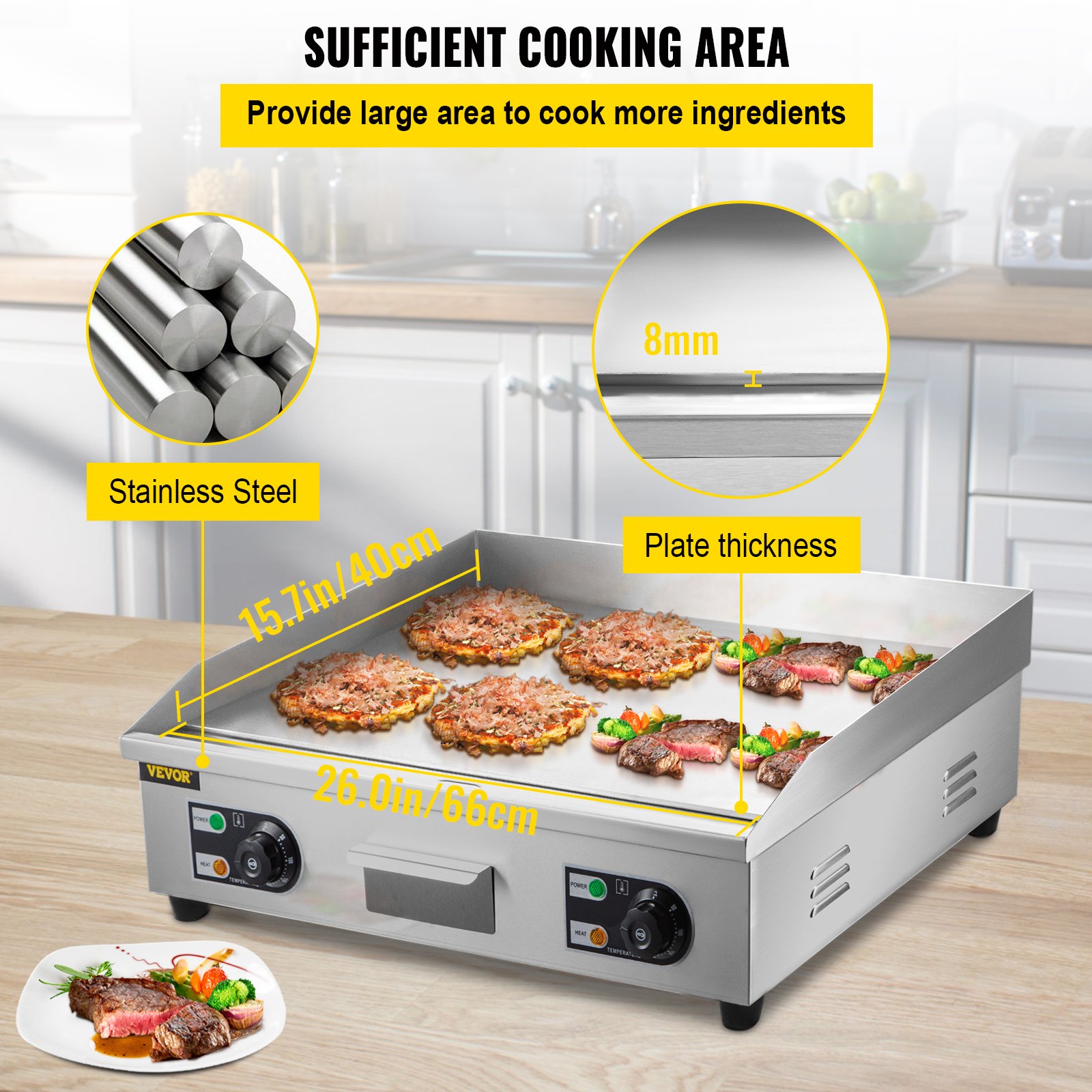 Tuspuzz Plancha de Asar Eléctrica 3200 W Parrilla de BBQ de 26 x 15,7 pulgadas