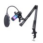 Micrófono USB VEVOR montado en brazo ajustable con filtro antipop e iluminación rgb.