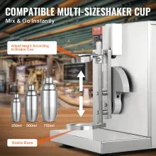 Máquina para hacer batidos VEVOR, batidora comercial de té con leche de 120 W, batidora de un solo cabezal, batidora ajustable de 0 a 180 s, con taza de acero inoxidable de 750 ml, para tienda de té con leche