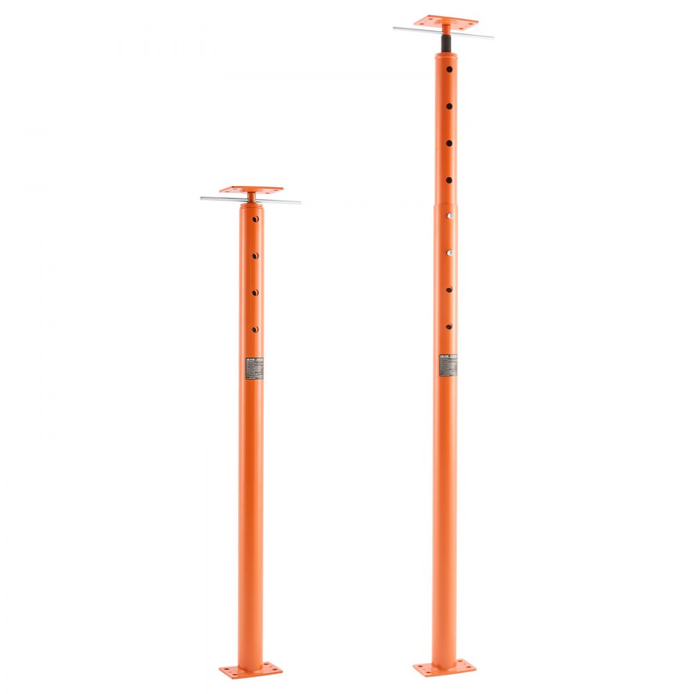 Gatos de piso VEVOR, paquete de 2, rango de altura de 53 a 93 pulgadas, capacidad de carga máxima de 18000 lb, poste de gato de sótano con viga de soporte ajustable para nivelación, poste telescópico de acero de elevación para soporte temporal