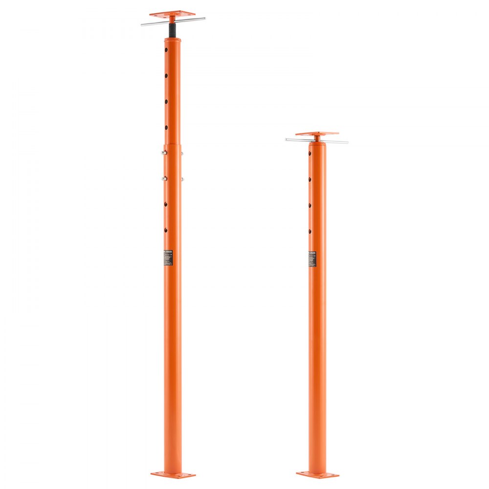 Gatos de piso VEVOR, paquete de 2, rango de altura de 53 a 93 pulgadas, capacidad de carga máxima de 18000 lb, poste de gato de sótano con viga de soporte ajustable para nivelación, poste telescópico de acero de elevación para soporte temporal