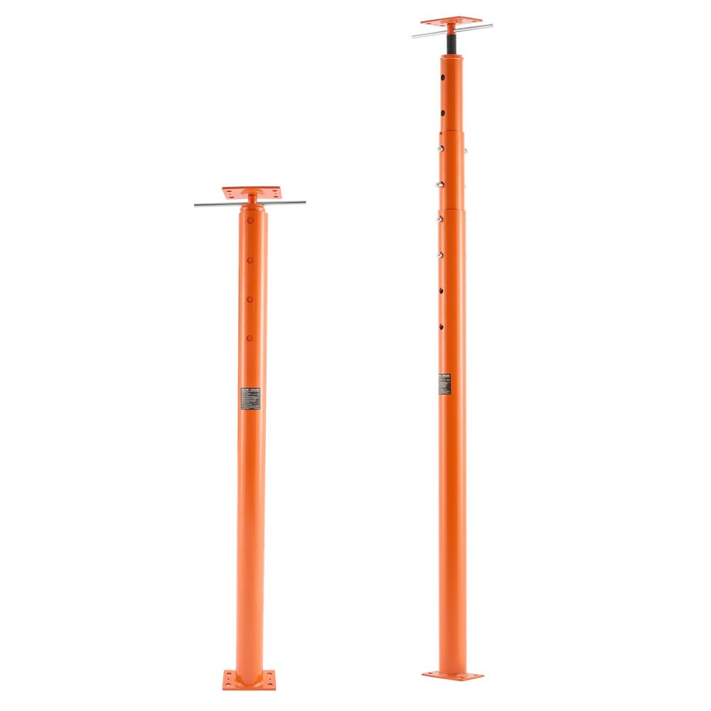 Gatos de piso VEVOR, paquete de 2, rango de altura de 54 a 150 pulgadas, capacidad de carga máxima de 11200 lb, poste de gato de sótano con viga de soporte ajustable para nivelación, poste telescópico de acero de elevación para soporte temporal